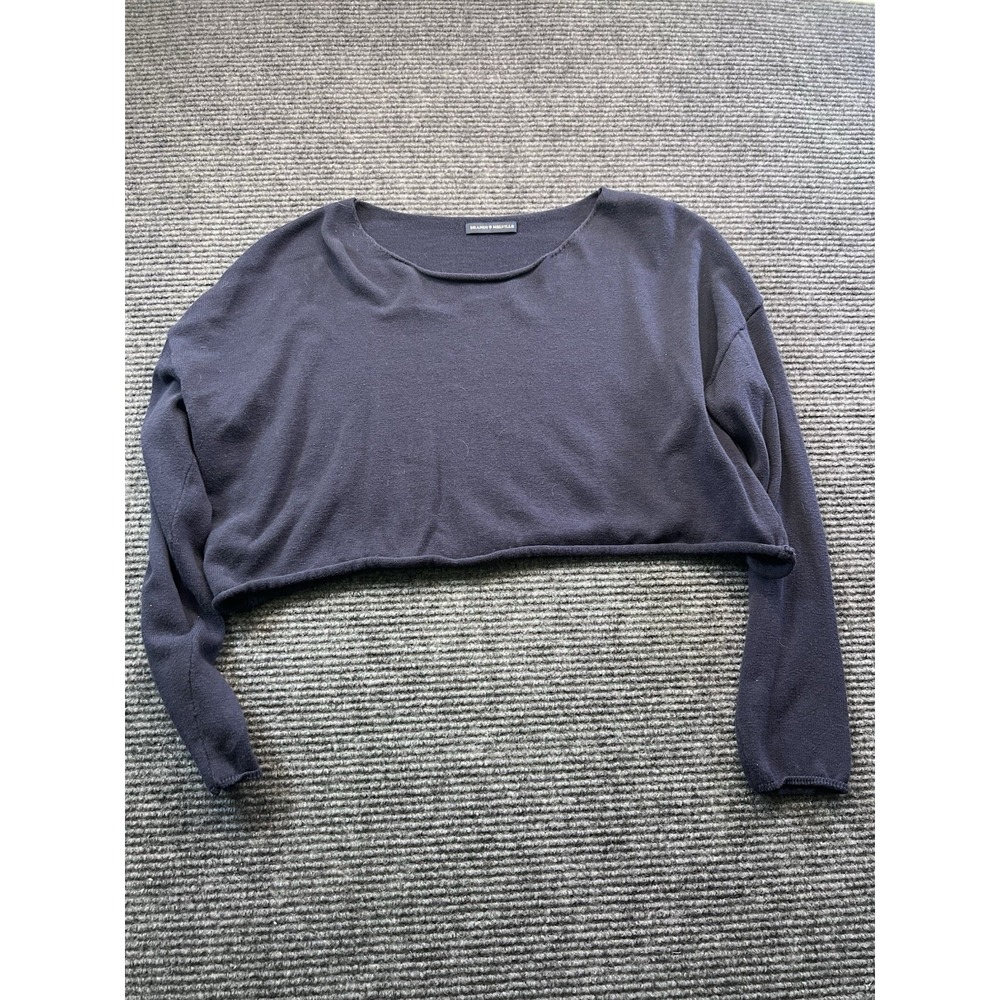 Brandy Melville Sweater Women One Size Blue Roll Neck Cropped Long Sleeve Cotton